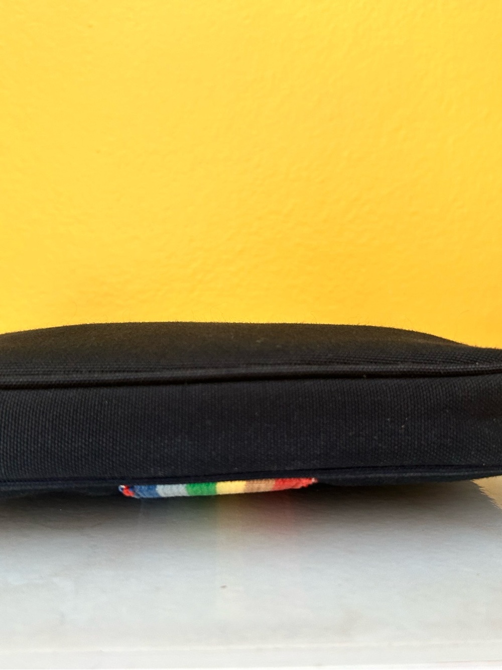 Marc Jacobs Black Canvas Rainbow Stripe Shoulder Bag Y2K Baguette Festivalstyle - Picture 10 of 13